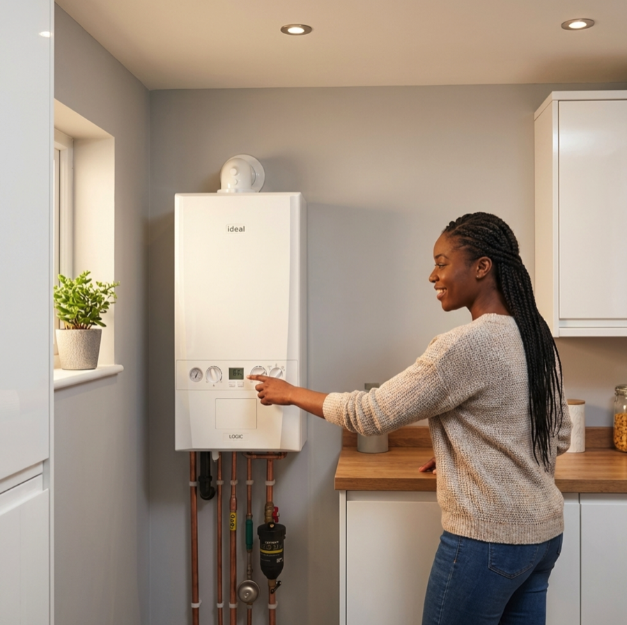Modern gas combi boiler heating system close up